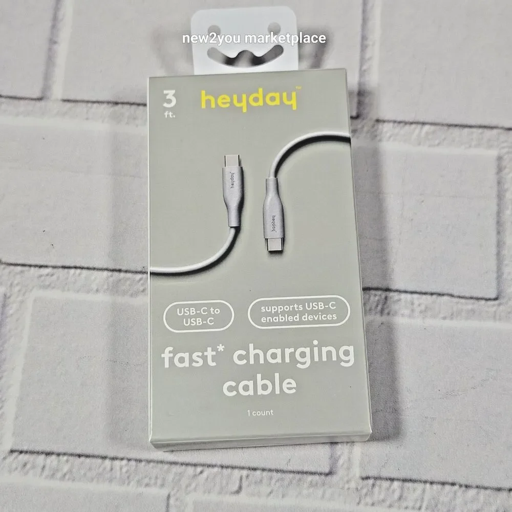 2 lot Heyday 3 FT Fast Charging Cable Iphone/ Ipad-Samsung USB-C To USB-C, Gray